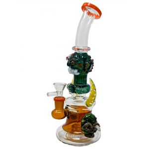 10" On Point Glass Assorted Devil Face Dual Horn Showerhead Perc Water Pipe - [ABC69]